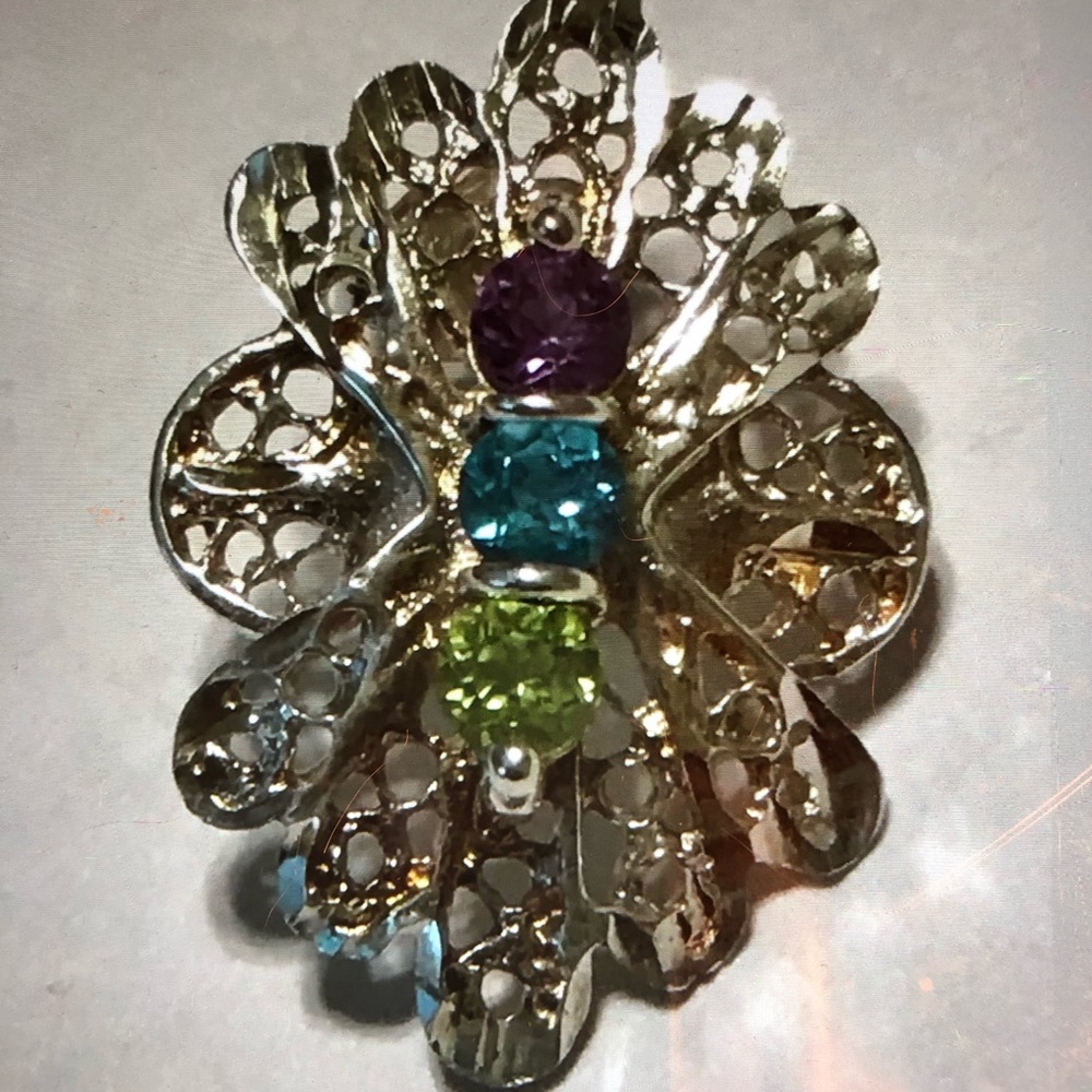 Sterling Silver Earrings Amethyst, Peridot, Topaz
